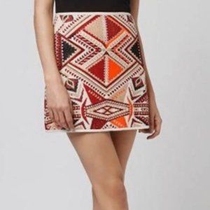 Topshop Aztec Embroidered Patterned Mini Skirt